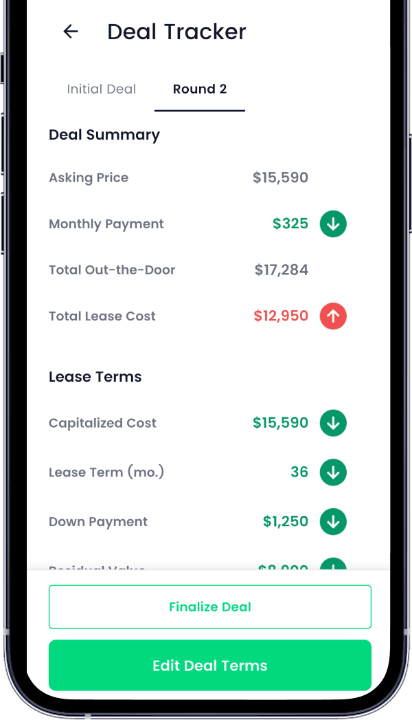 Carma app deal data screen