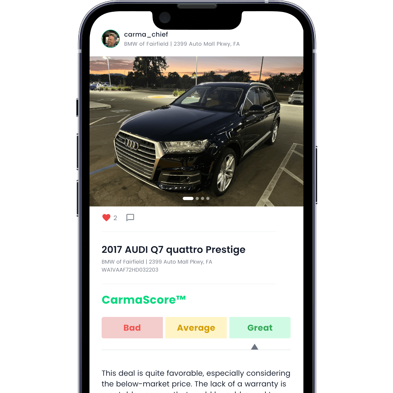 Deal summary showing purchase price and community impact